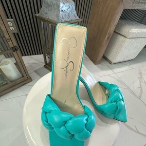 Jessica Simpson Blue Heeled Shoes with Braided Design